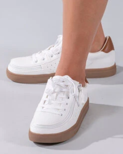 FINAL SALE - Women's White (Brown Mustache) BILLY Low Sneakers -Shoes Promotion Store BW20007 100 Studio2 704x880 1