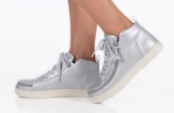 FINAL SALE - Women's Silver Grey Metallic BILLY Sneaker Lace Mid Tops -Shoes Promotion Store BW22135 040 studio standing 1 940x614 21283b67 3de9 435e 829e 4b60623199c1
