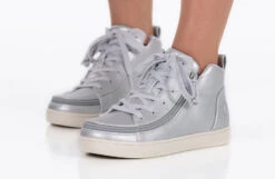 FINAL SALE - Women's Silver Grey Metallic BILLY Sneaker Lace Mid Tops -Shoes Promotion Store BW22135 040 studio standing 2 940x614 22b76da4 914e 436d 9167 7dc9d73bfd77